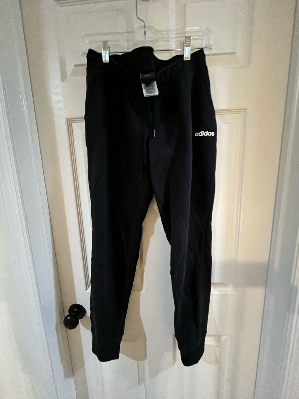 Adidas Women's Black Joggers with White Logo - Size Medium